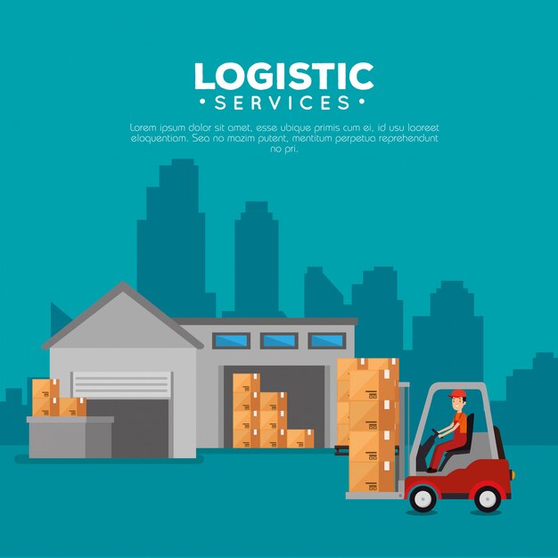 Servicios logisticos con montacargas y trabajador