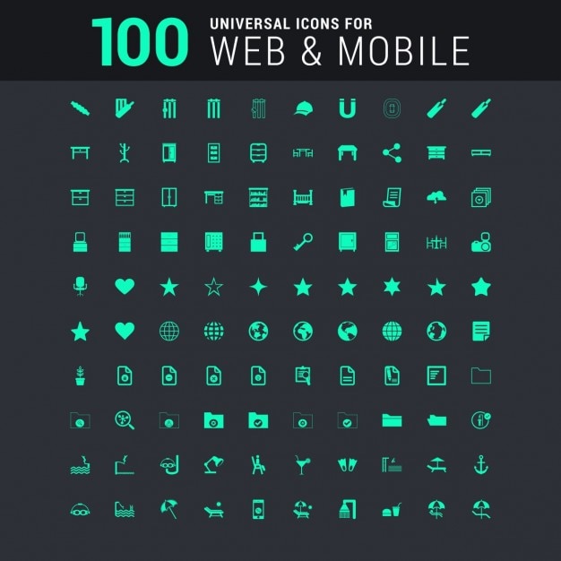 Vector gratuito set de 100 iconos universales verdes