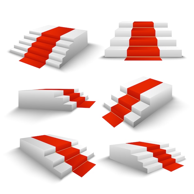 Vector gratuito set 3d de escaleras de alfombra roja