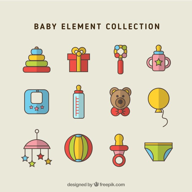 Set de accesorios de bebé en diseño plano