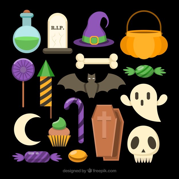 Set de accesorios de halloween y caramelos