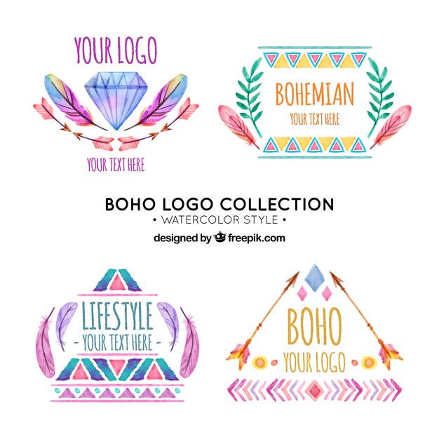 Set de acuarela de geniales logos boho