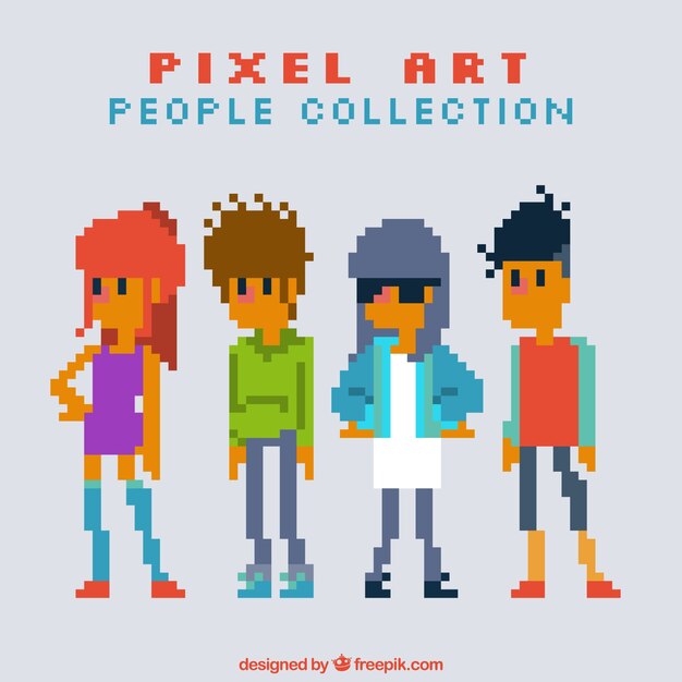 Set de adolescentes pixelados