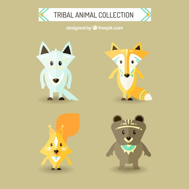 Set de adorables animales tribales en diseño plano 