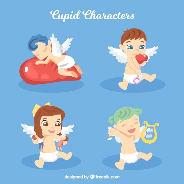 Vector gratuito set de adorables bebés cupido