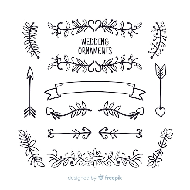 Vector gratuito set de adornos de boda dibujados a mano