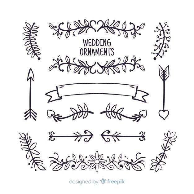 Set de adornos de boda dibujados a mano