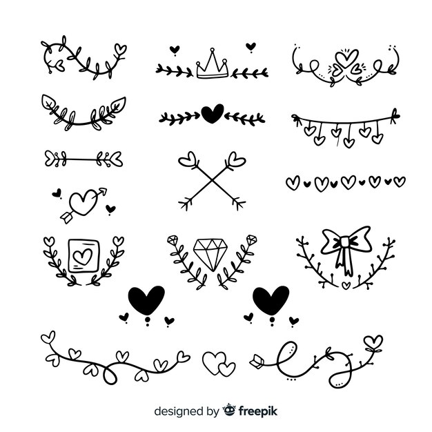 Set de adornos de boda dibujados a mano