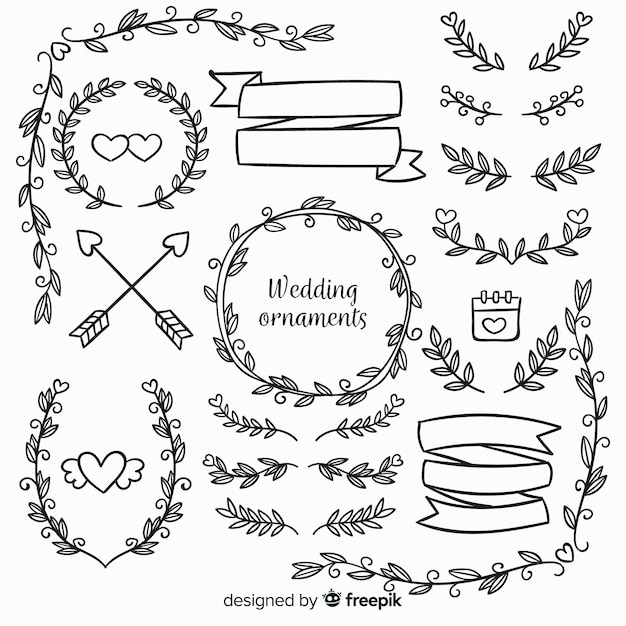 Set de adornos de boda dibujados