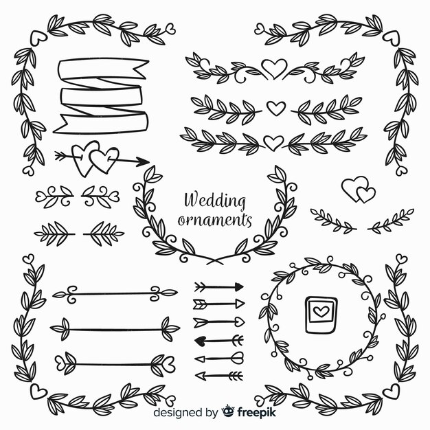 Set de adornos de boda dibujados