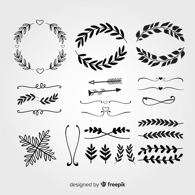 Vector gratuito set de adornos de boda dibujados