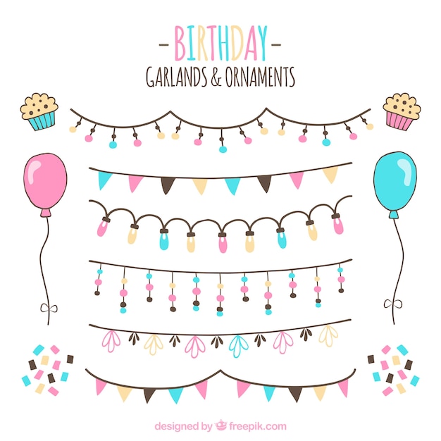 Vector gratuito set de adornos decorativos para cumpleaños