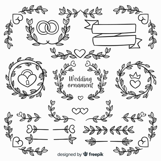 Set de adornos dibujados de boda