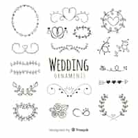 Vector gratuito set de adornos dibujados de boda