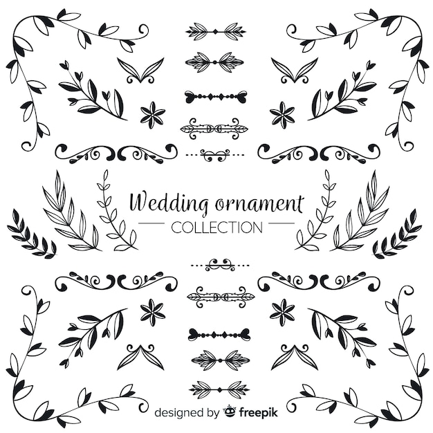 Vector gratuito set de adornos dibujados de boda