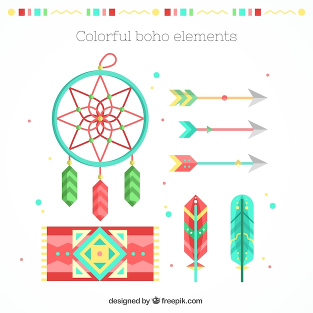 Set de alfombra con otros elementos étnicos en diseño plano 