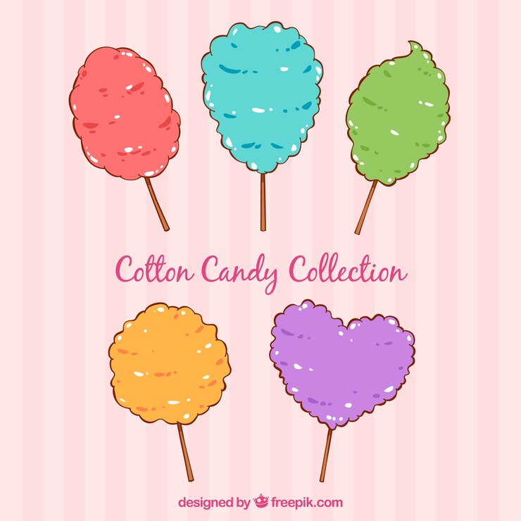 Vector gratuito set de algodones de azúcar de colores dibujados a mano 