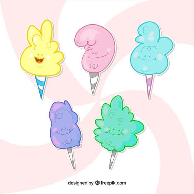 Set de algodones de azúcar de colores dibujados a mano 