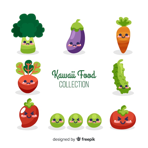 Vector gratuito set de alimentos de estilo kawaii