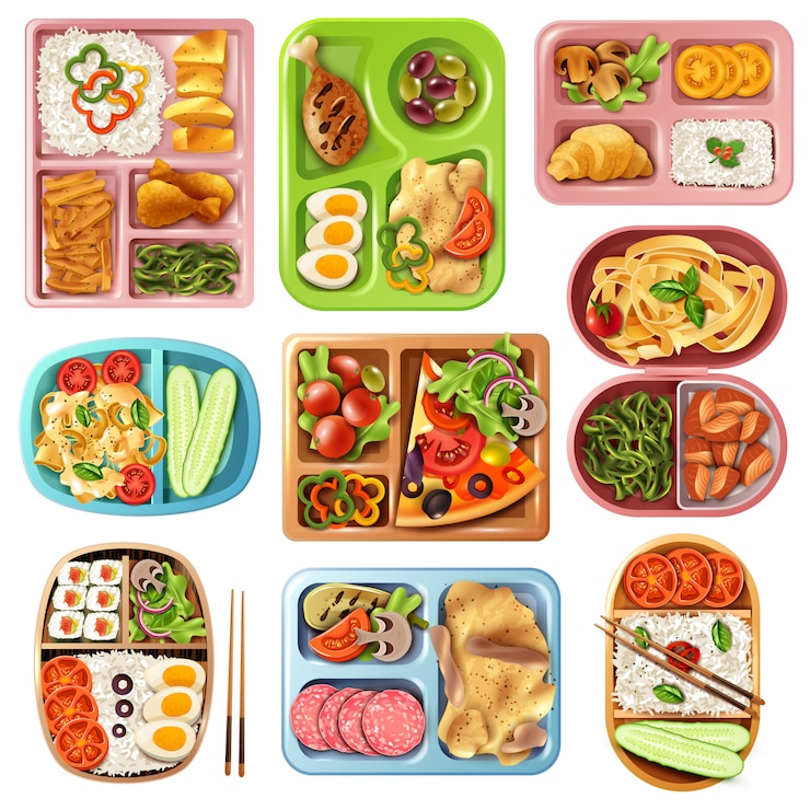 Vector gratuito set de almuerzos en caja