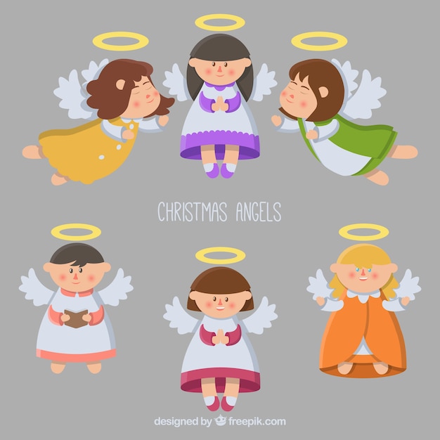 Vector gratuito set de ángeles adorables navideños