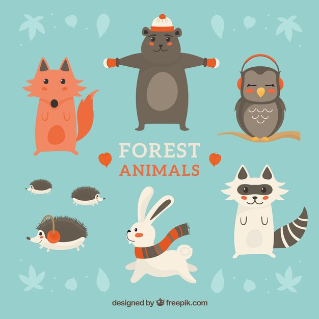 Set de animales del bosque dibujados a mano 