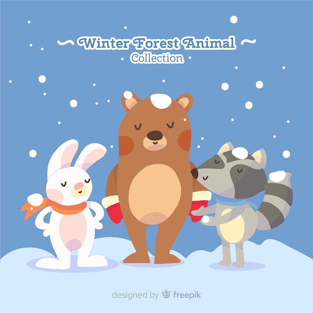 Vector gratuito set de animales del bosque en invierno