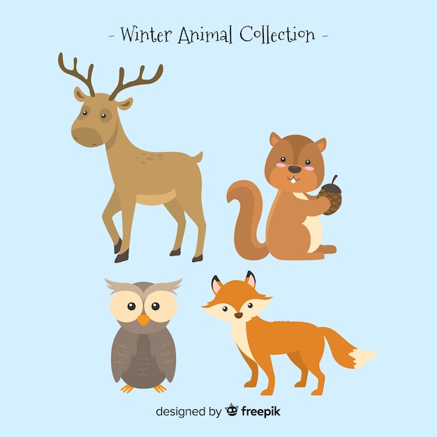 Vector gratuito set de animales del bosque en invierno