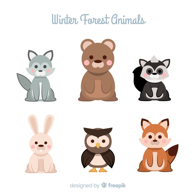 Set de animales del bosque en invierno