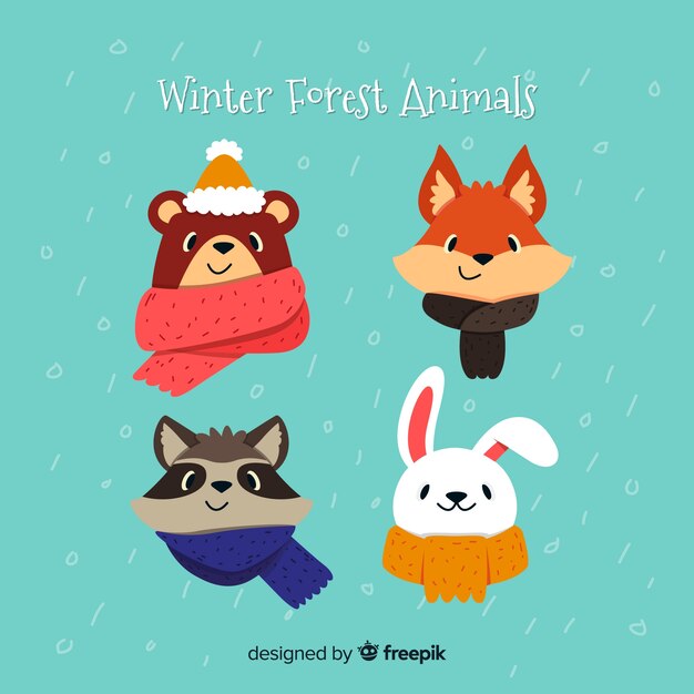 Set de animales del bosque en invierno