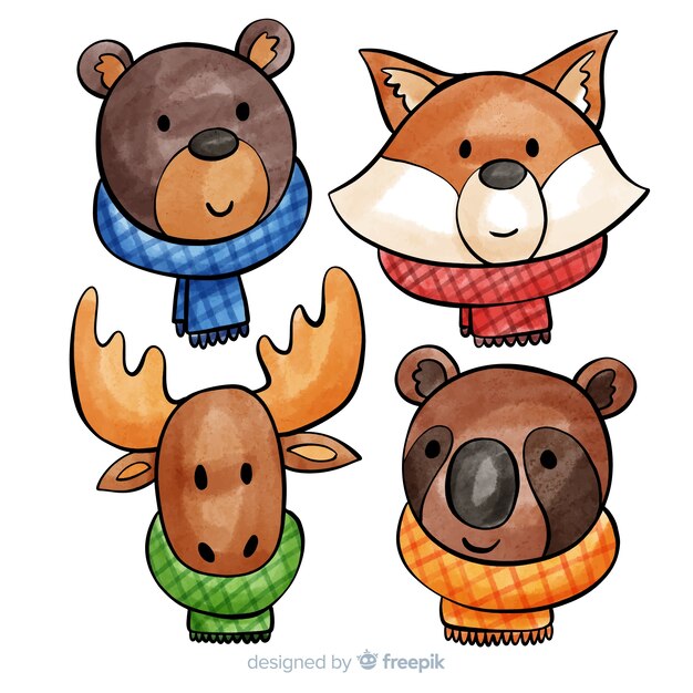 Set de animales del bosque en invierno