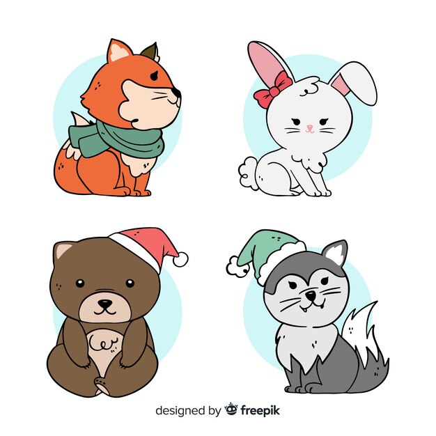 Set de animales del bosque en invierno
