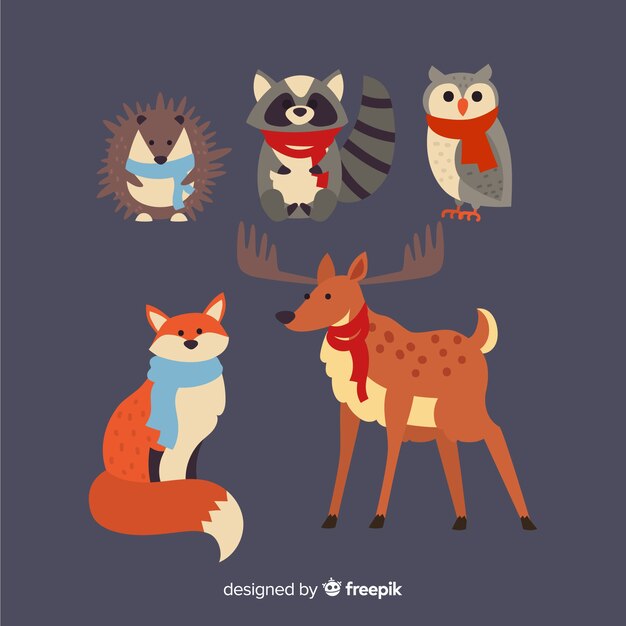Set de animales del bosque en invierno