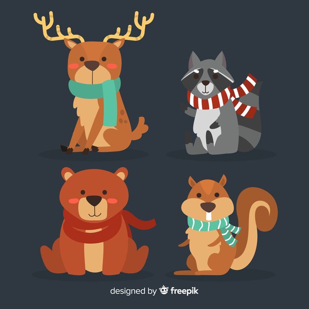 Set de animales del bosque en invierno