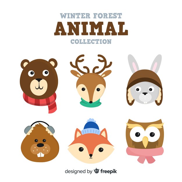 Set de animales del bosque en invierno