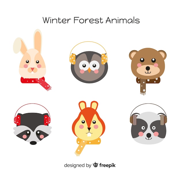 Set de animales del bosque en invierno