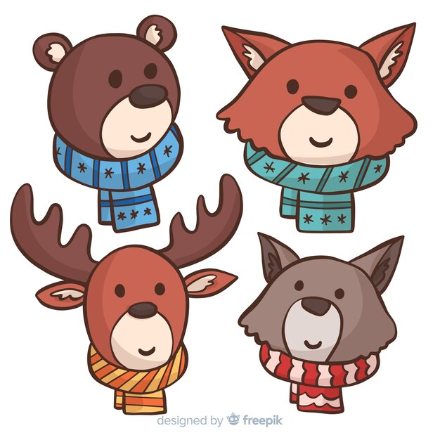 Set de animales del bosque en invierno
