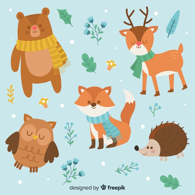 Set de animales del bosque en invierno