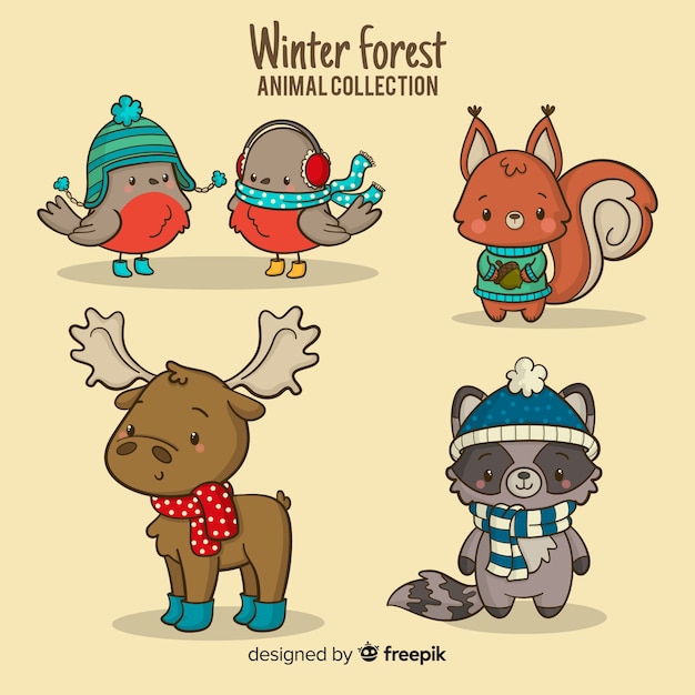 Set de animales del bosque en invierno
