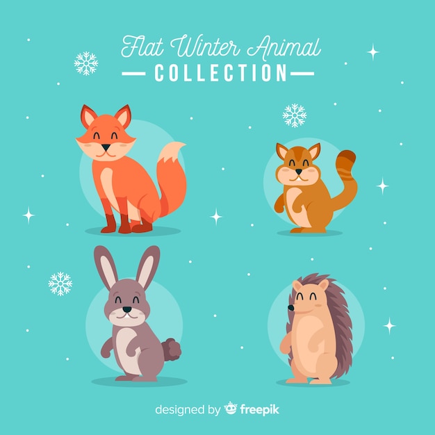 Set de animales del bosque en invierno