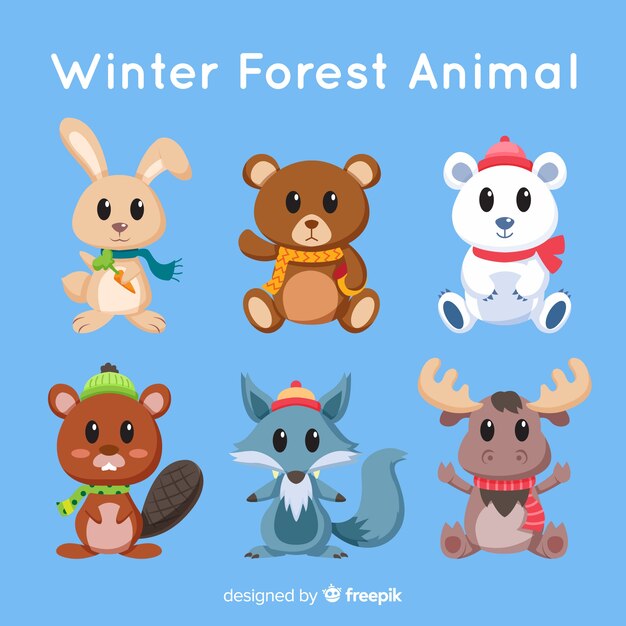 Set de animales del bosque en invierno
