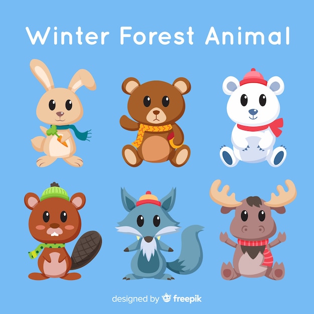 Set de animales del bosque en invierno