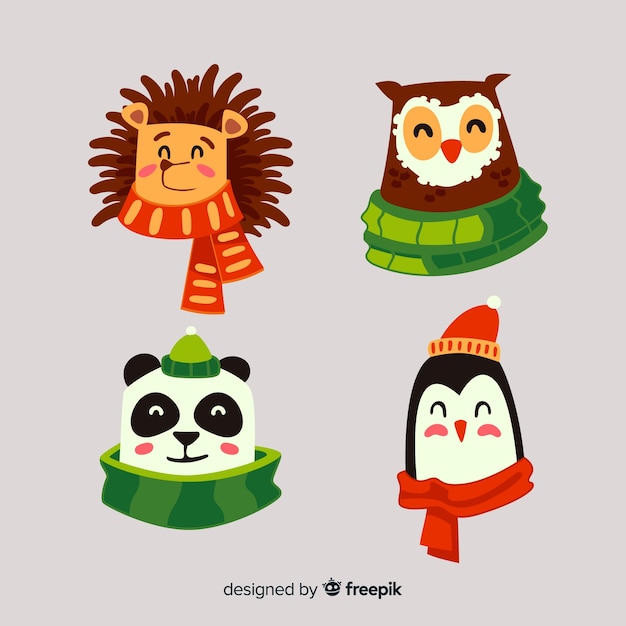 Vector gratuito set de animales del bosque en invierno