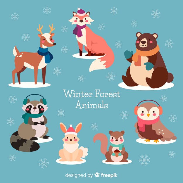 Set de animales del bosque en invierno