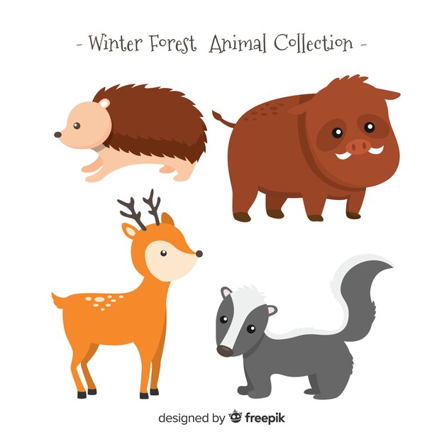 Set de animales del bosque en invierno