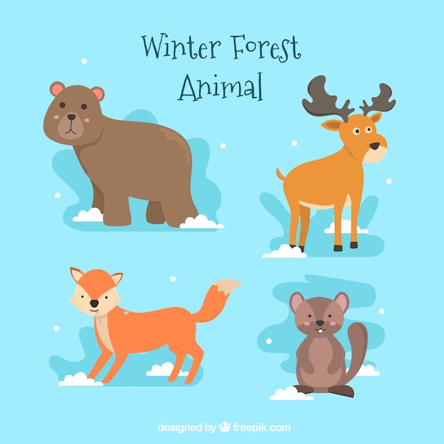 Set de animales del bosque en invierno