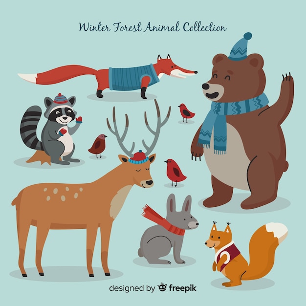 Set de animales del bosque en invierno