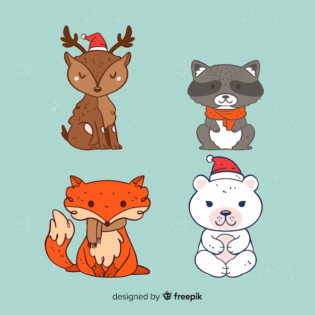 Vector gratuito set de animales del bosque en invierno