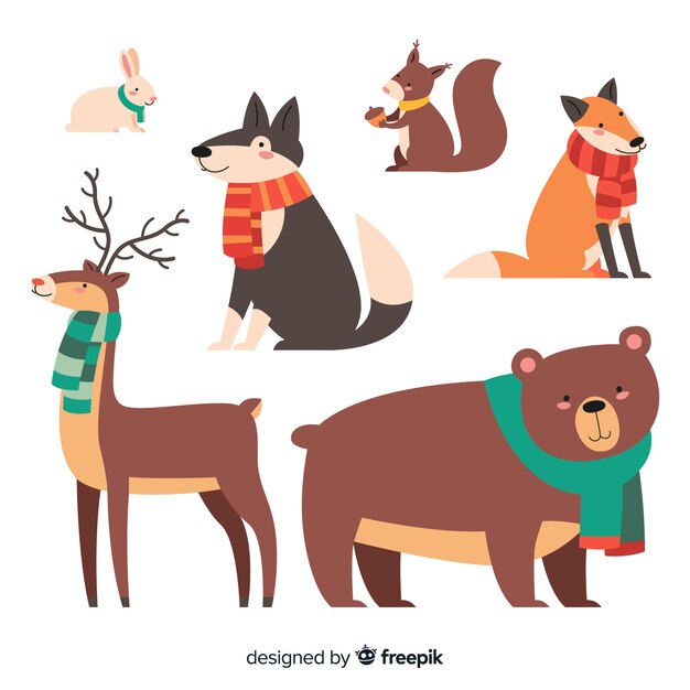 Set de animales del bosque en invierno