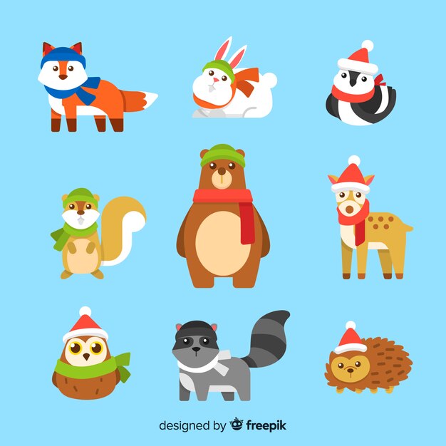 Set de animales del bosque en invierno